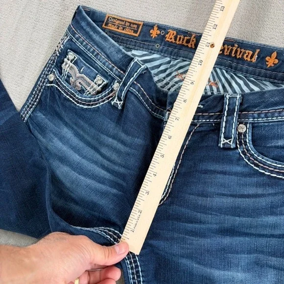 Rock Revival Avery Straight Jeans Western Rock Bling Embellished Women 31 Blue - Picture 11 of 12